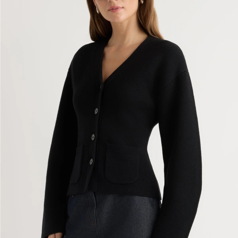 Modern Citizen Elinor Organic Cotton-Wool V-Neck Cardigan Black